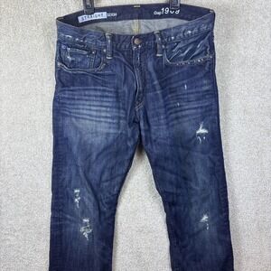 Gap 1969 Jeans Men's 32x30 Blue Denim Distressed Straight‎ Leg Thrashed Grunge